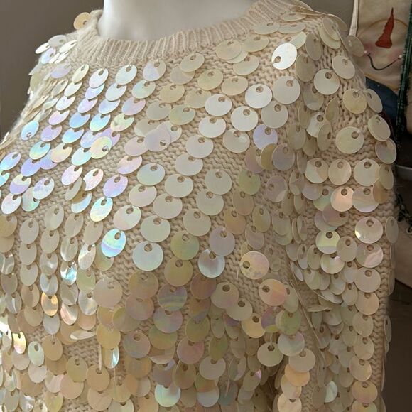 FaBE Vintage Sequin Sweater Baby Ballerina Cream Party Glam Retro  Angora Lambsw - Picture 8 of 8